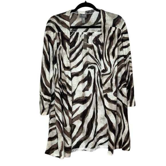 New Chicos Size XL Linen Blend Cardigan Zebra Animal Print Casual Neutral - Picture 1 of 6